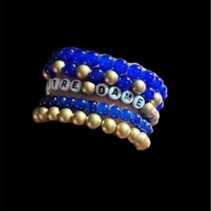 Notre Dame Blue & Gold Beaded Bracelet Stack – Handmade Game Day Set